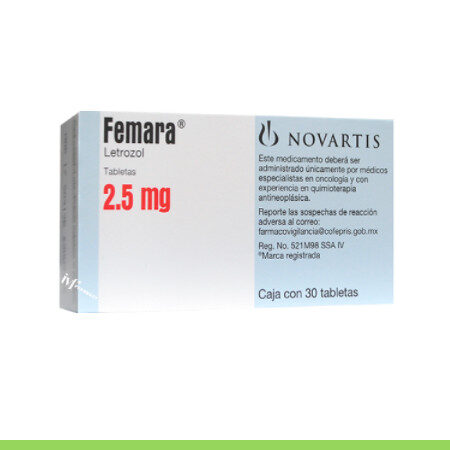 Box of Femara 2.5mg (30 tablets) by Novartis, sold online as part of fertility treatment